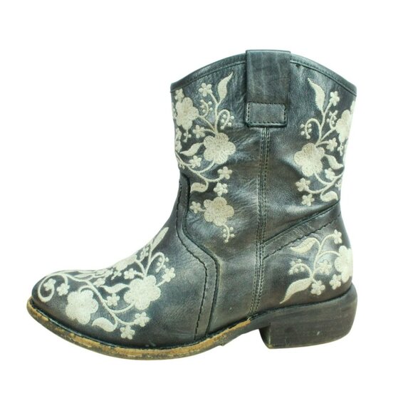 Taos Privilege Black Leather Side Zip Embroidered Floral Western Boots Size 7.5 - Picture 1 of 9